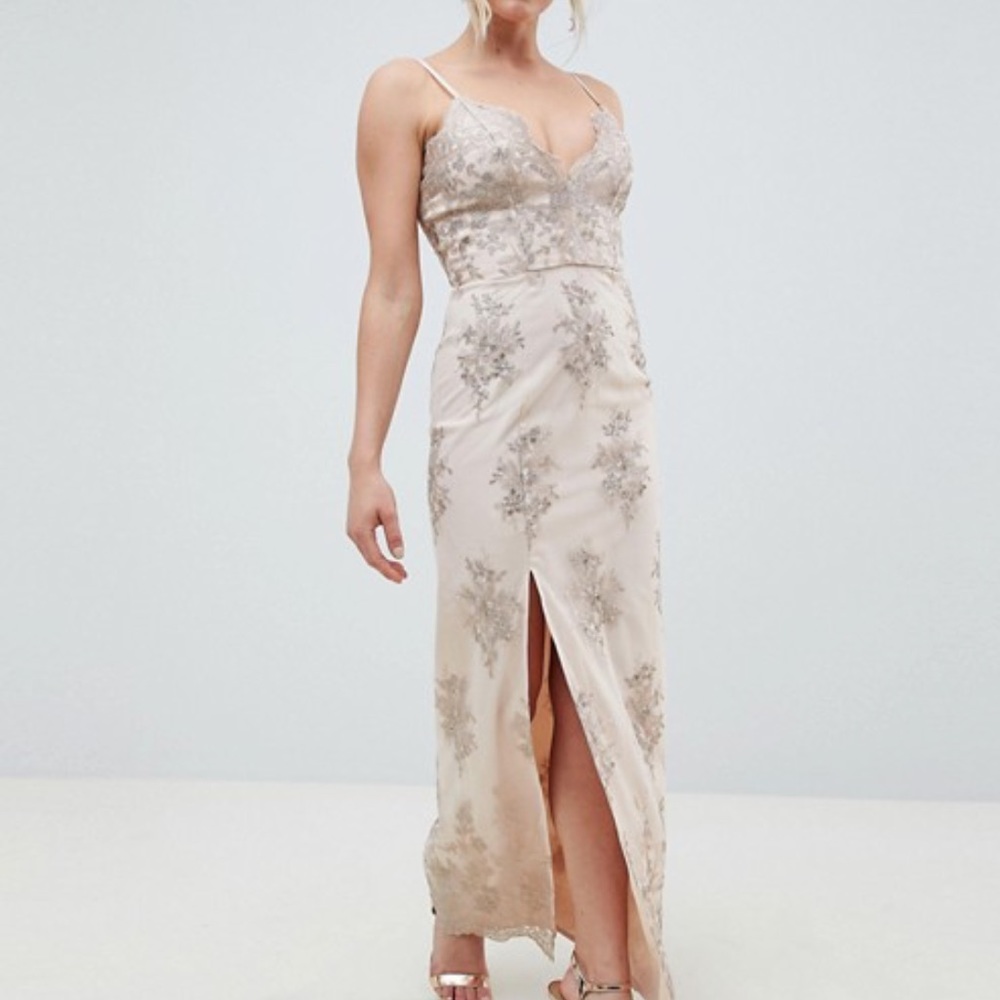 Chi Chi London Petite Plunge Maxi Dress with Gold